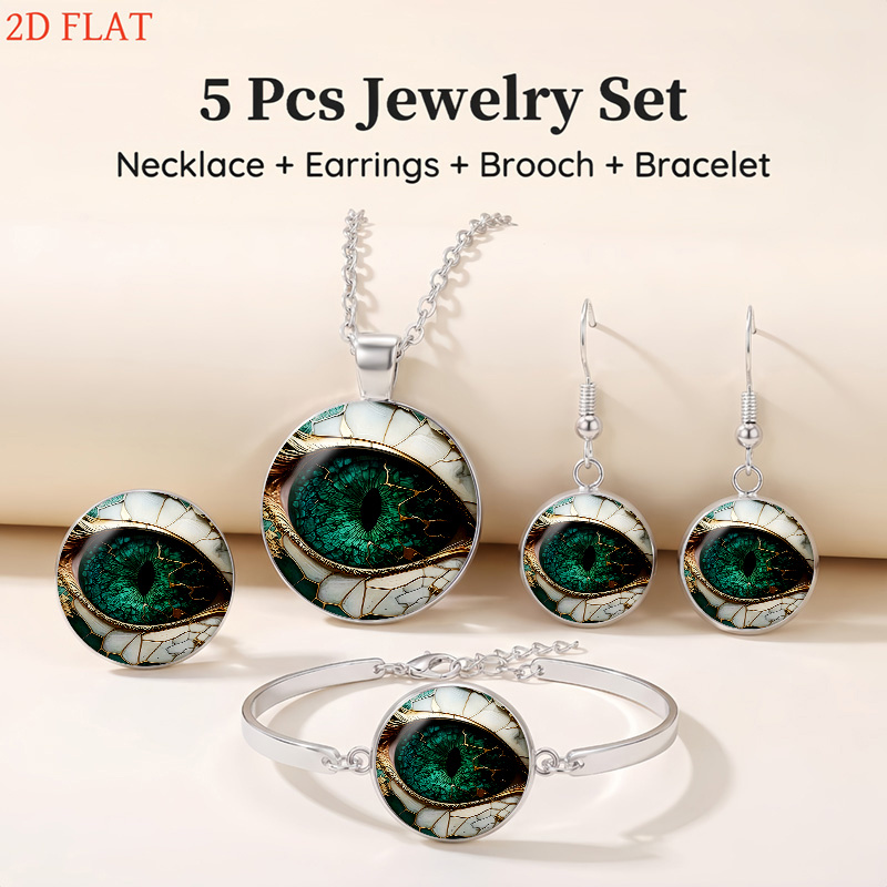 5pc Eye-Themed Women's Necklace, Earrings, Brooch, Bracelet Set